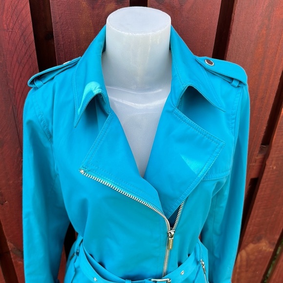 Michael Kors Blue Full Zip Belt Long Sleeve Trench Coat Size S - Picture 8 of 13